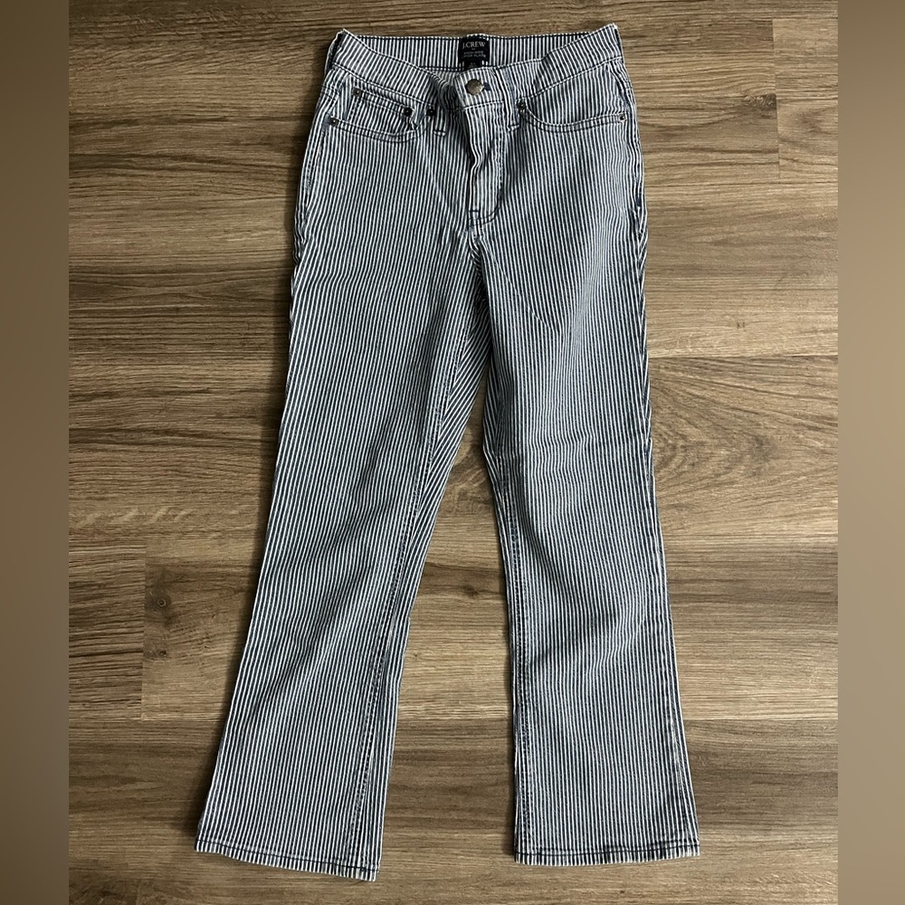J. Crew Blue and White Striped Flare Jeans